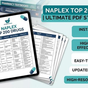 NAPLEX Study Guide 2026 | Top 200 Drugs Review PDF | Pharmacology Clinical Pearls | Pharmacy Student Study Notes | Instant Download