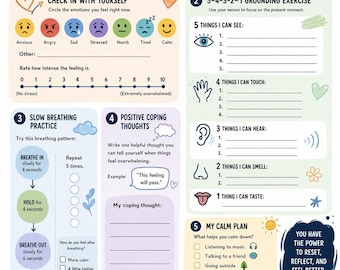 Grounding Worksheet for Teens | Anxiety Coping Skills, Mindfulness Activity (Printable)
