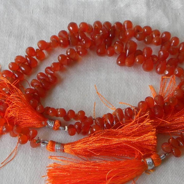 Orange Carnelian Briolettes 7 Pieces 6 to 8mm Teardrop Natural Beads Semiprecious Faceted Gemstone Briolette Beads Carnelian Jewelry Supply