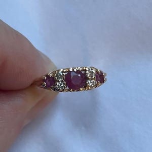 Ruby Ring with Diamond Accents Size 6 1/4 Vintage Ring Solid 14k Gold Setting Vintage Gold Jewelry Gold Ring Statement Ring Red Ruby EUC