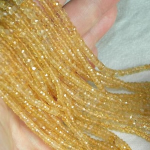 Honey Citrine Beads 13&quot; Strand 3 to 3.5mm Rondelle Yellow Natural Semiprecious Faceted Gemstone Beads Bridal Citrine Jewelry Craft Supplies