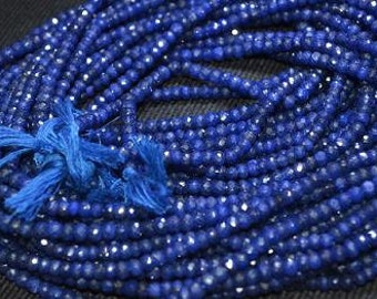Faceted Blue Sapphire Beads: 4mm Gemstone Rondelle Strand Natural Stone