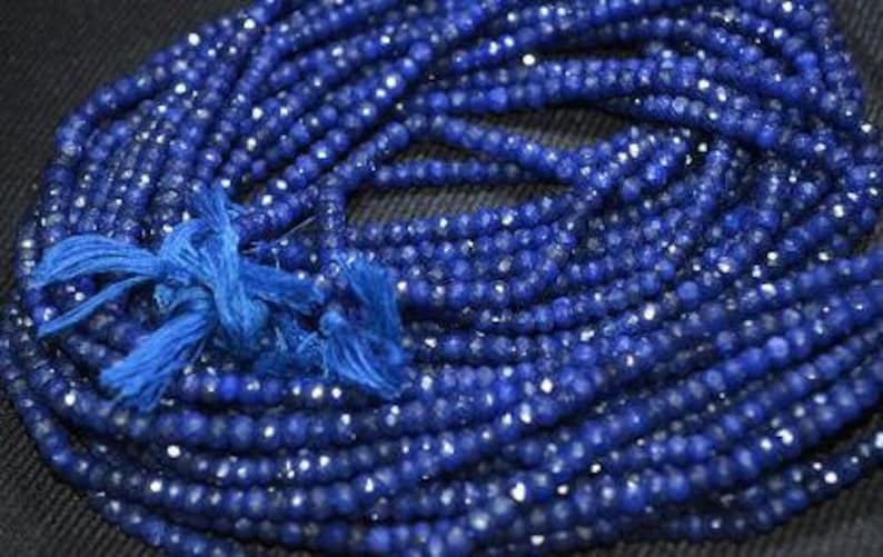 Blue Sapphire Beads 15 Beads 4.5mm Natural Faceted Rondel Loose Precious Gemstone Beads Blue Sapphire Jewelry Supplies Crafts Sale image 1