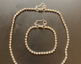 Vintage Rhinestone Necklace and Bracelet Set: Sparkling Mid-Century Jewelry