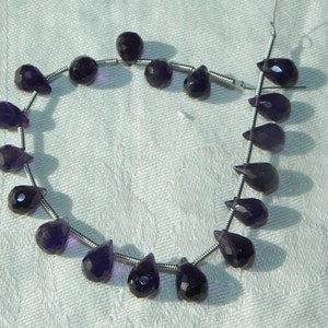 Amethyst Briolettes 6 Beads Natural 8-9mm Teardrop Faceted Semiprecious Gemstone Beads Deep Purple Amethyst Jewelry Craft Supply