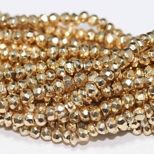 Gold Pyrite Beads 5 to 13 Inch Full Strand Drilled 3.5mm Rondelle Semiprecious Faceted Gemstones Gold Pyrite Jewelry Craft Bridal Supplies