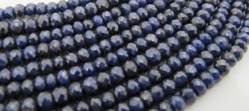Blue Sapphire Beads 15 Beads 4mm Natural Sparkly Faceted Rondelle Precious Gemstone Bead Strand Bridal Jewelry Craft Supplies Sale image 1