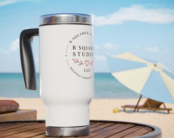 B Squared Studios logo travel mug | 14oz stainless steel travel mug with handle