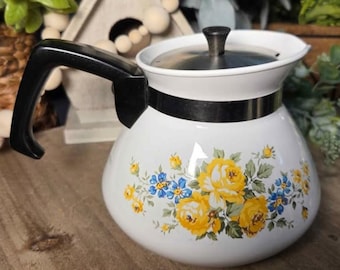 Vintage 6 Cup Corning Ware Teapot "Yellow Rose"