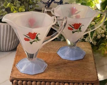 Vintage Art Deco Sugar Bowl and Creamer Set, Westmoreland Glass