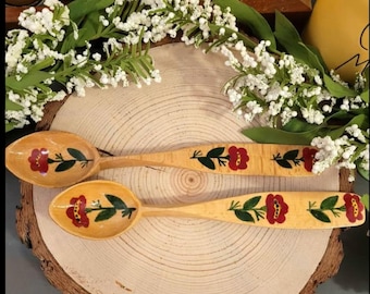 Vintage Cottage Core Hand Painted Folk Art Wooden Spoons