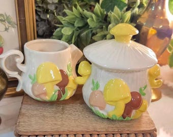 Vintage Merry Mushroom Sugar Bowl and Creamer Set