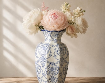 Jarrón de porcelana azul y blanca / Jarrón chino de jengibre con flores / Centro de mesa de cerámica para decoración del hogar