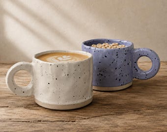 Taza de café de cerámica de 250 ml / Taza de cerámica Wabi Sabi / Taza de té rústica de estilo japonés con asa / Taza de café con leche con esmalte único (regalo)