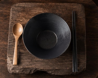 Juego de cuenco de ramen de cerámica japonesa con palillos y cuchara de madera / Plato para sopa de fideos