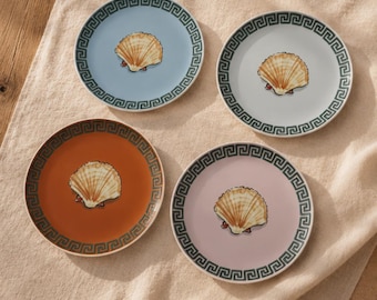 Juego de platos decorativos griegos con forma de concha / Plato de pared de estilo costero romano / Decoración de mesa mediterránea de verano