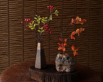 Mini jarrón rústico de cerámica / Portaflores Wabi Sabi / Decoración de mesa Japandi de verano
