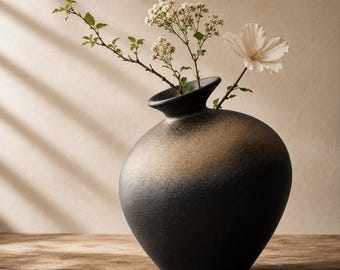Jarrón japonés Wabi Sabi / Soporte escultural de cerámica para flores / Decoración de piedra Japandi / Regalo minimalista de cerámica