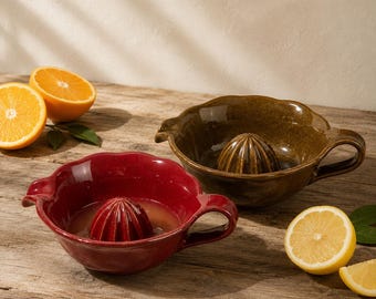 Spremiagrumi in ceramica / Ciotola spremi limoni per succo d'arancia / Regalo rustico fatto a mano per la cucina