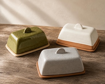 Mantequera de cerámica con tapa / Mantequera Wabi Sabi / Recipiente rústico para mantequilla estilo granja / Regalo minimalista para la cocina