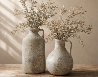 Jarrón rústico de cerámica / Jarrón de flores moteado Wabi Sabi / Soporte para hierbas secas / Decoración nórdica para estantes