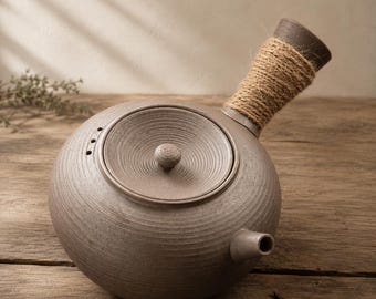 Tetera de cerámica japonesa Kyusu de 500 ml / Tetera Wabi Sabi Gongfu / Regalo de vajilla de gres retro hecha a mano
