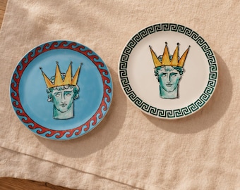 Plato decorativo de dioses griegos / Plato de pared de mitología romana / Decoración de mesa mediterránea de verano