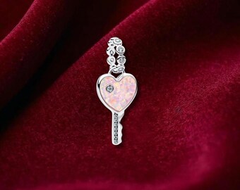Opalescent Heart Key Dangle Charm, Sterling Silver Bracelet Accessory