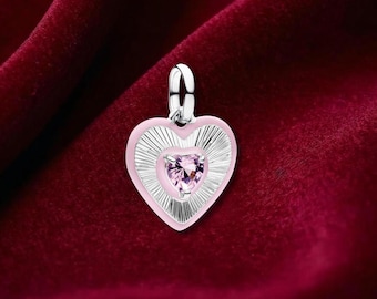 Pink Heart Charm, Sterling Silver, Bracelet Jewelry Accessory
