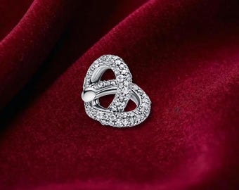 Pavé Infinity Knot Heart Charm , Sterling Silver, Perfect For Bracelets, Gift for Her, Jewelry Accessory