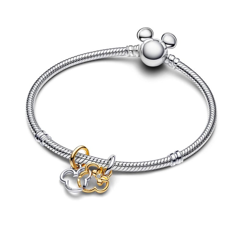 Disney Mickey Mouse & Minnie Mouse Splittable Dangle Charm , Sterling Silver, Perfect For Bracelets, Gift for Her, Jewelry Accessory