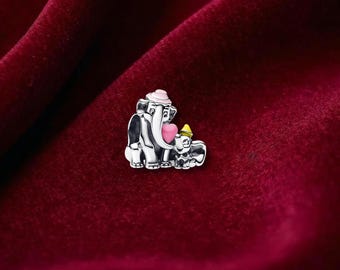 Dumbo & Mom Charm , Sterling Silver, Perfect For Bracelets, Gift for Her, Jewelry Accessory
