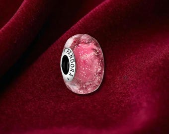 Wavy Fancy Pink Murano Glass Charm , Sterling Silver, Perfect For Bracelets, Gift for Her, Jewelry Accessory