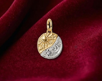 Sun and Moon Medallion Charm , Sterling Silver, Perfect For Bracelets, Gift for Her, Jewelry Accessory