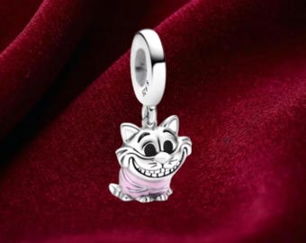 Cheshire Cat Alice in Wonderland Dangle Charm for Bracelet, 925 Sterling Silver Character Bead