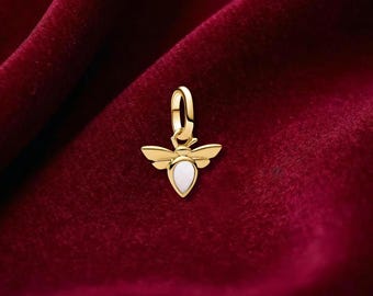 White Bee Mini Dangle Charm , Sterling Silver, Perfect For Bracelets, Gift for Her, Jewelry Accessory