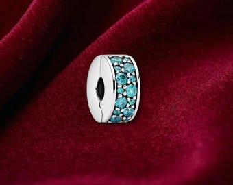 Teal Pavé Clip Charm, Sterling Silver Bracelet Accessory