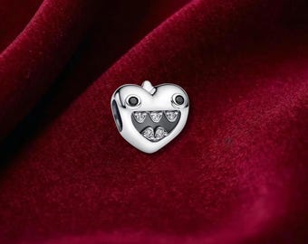 Mom's Little Monsters Heart Charm , Sterling Silver, Perfect For Bracelets, Gift for Her, Jewelry Accessory