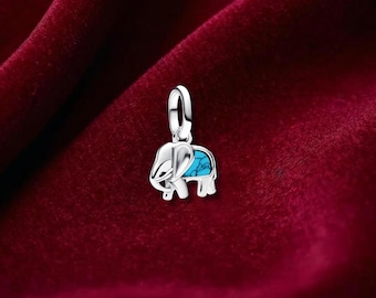 Turquoise-colored Elephant Mini Dangle Charm , Sterling Silver, Perfect For Bracelets, Gift for Her, Jewelry Accessory