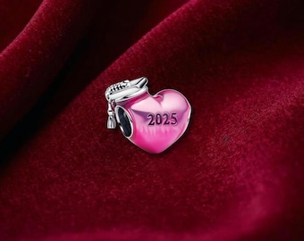 Graduation 2025 Heart Charm , Sterling Silver, Perfect For Bracelets, Gift for Her, Jewelry Accessory