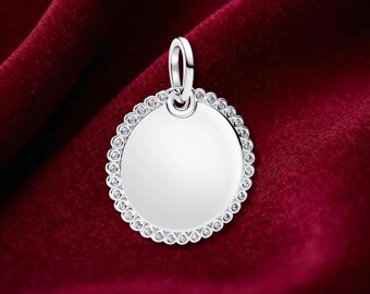 Engravable Round Tag Pendant , Sterling Silver, Perfect For Bracelets, Gift for Her, Jewelry Accessory