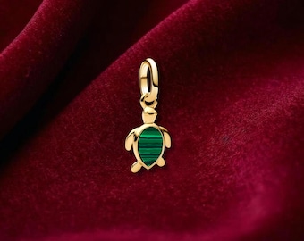 Green Turtle Mini Dangle Charm , Sterling Silver, Perfect For Bracelets, Gift for Her, Jewelry Accessory