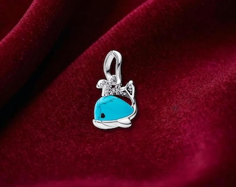 Turquoise-colored Whale Dangle Charm , Sterling Silver, Perfect For Bracelets, Gift for Her, Jewelry Accessory