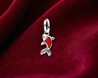 Red Murano Glass Koi Fish Mini Dangle Charm , Sterling Silver, Perfect For Bracelets, Gift for Her, Jewelry Accessory