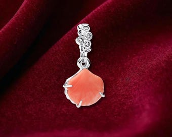 Coral-colored Shell Double Dangle Charm , Sterling Silver, Perfect For Bracelets, Gift for Her, Jewelry Accessory