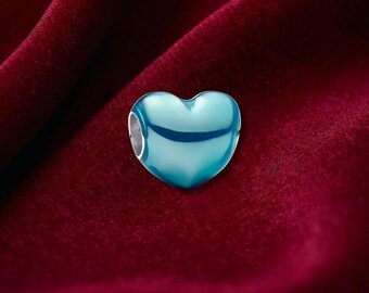 Sky Blue Heart Charm, Sterling Silver Bracelet Accessory