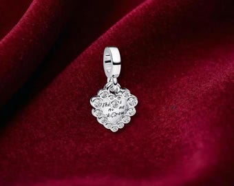 Sparkling Heart Double Dangle Charm , Sterling Silver, Perfect For Bracelets, Gift for Her, Jewelry Accessory
