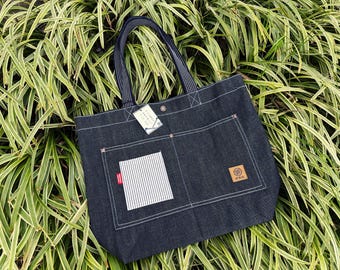 Japanese Denim Tote Bag, Kurashiki Indigo Blue Workwear Shoulder Bag, Minimalist Made in Japan
