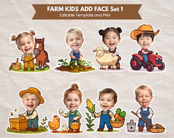 Farm Kids Add Face Farming Theme Party Add Your Own Photo Barn Themed Body Cutout Template Farm Photo Custom Face Banner Kids Farm Animals