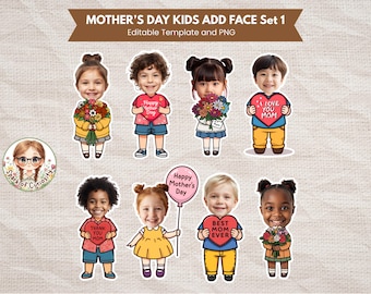 Mother's Day Kids Add Face Activity Template Printable Craft and Bulletin Board Decor Activities for Kids Craft Face Keepsake Custom Photo